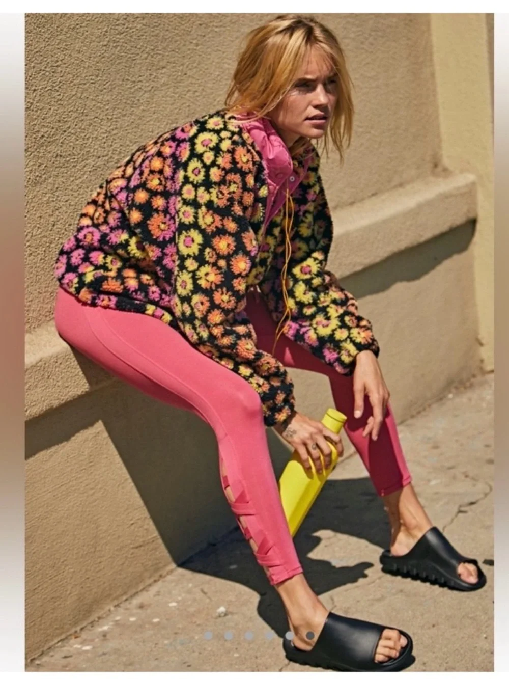Free People Rocky Ridge Hit the Slopes fleece - Pink & Yellow daisy print - Picture 2 of 7